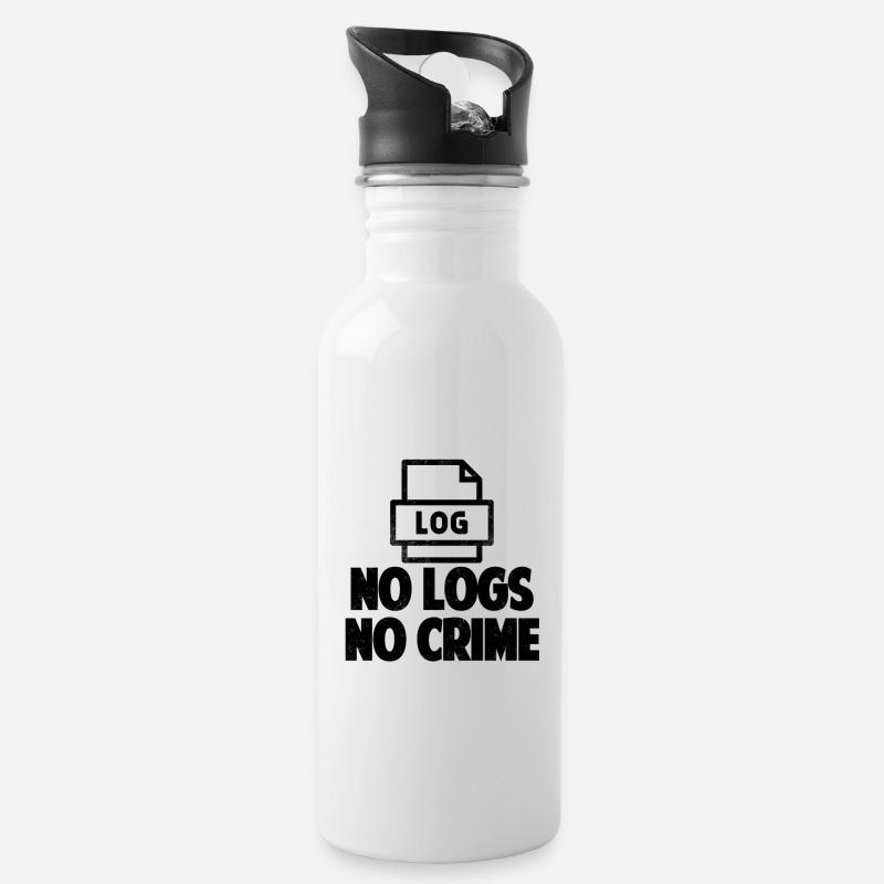 No Logs No Crime Hacking Gift Hacker tshirt - Water bottle with straw - white