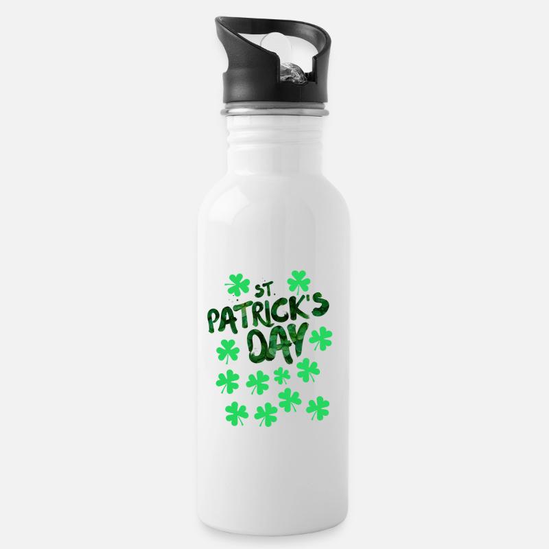 St Patricks Day, St Patricks Day, St Patricks Day - Trinkflasche mit integriertem Trinkhalm - Weiß
