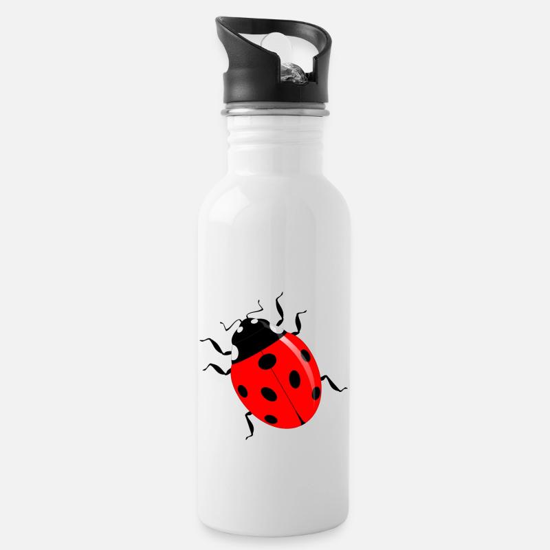 Marienkäfer - Trinkflasche mit integriertem Trinkhalm - Weiß