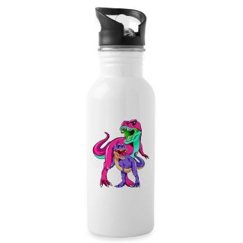 Mutter und Sohn Dino - Muttertag - Trinkflasche mit integriertem Trinkhalm - Weiß - Rechts