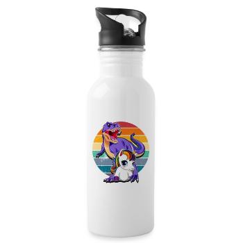 Einhorn und Dinosaurier - Trinkflasche mit integriertem Trinkhalm - Weiß - Rechts