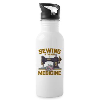 sewing is the best medicine Nähen Näherin - Trinkflasche mit integriertem Trinkhalm - Weiß - Rechts