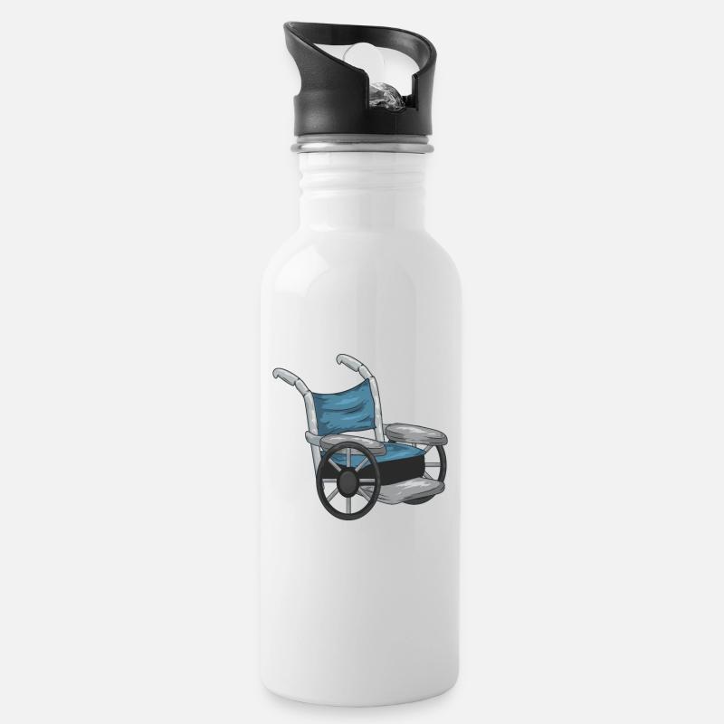Rollstuhl - Trinkflasche mit integriertem Trinkhalm - Weiß