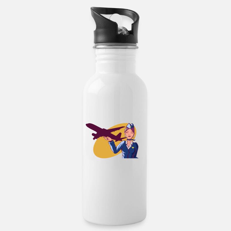 Flight Attendant Vacation Everywhere - Trinkflasche mit integriertem Trinkhalm - Weiß