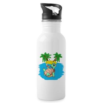 Turtle, Island, Young, Caribbean, South Seas, Summer - Water bottle with straw - white - Right