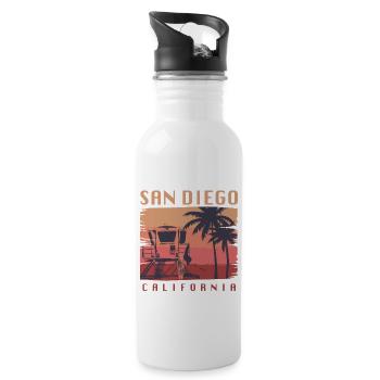 San Diego California Surfing - Water bottle with straw - white - Right