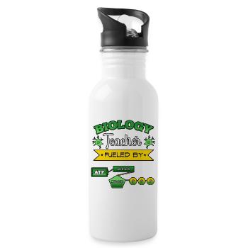 Biology Teacher Fueled By ATP Adenine - Water bottle with straw - white - Right