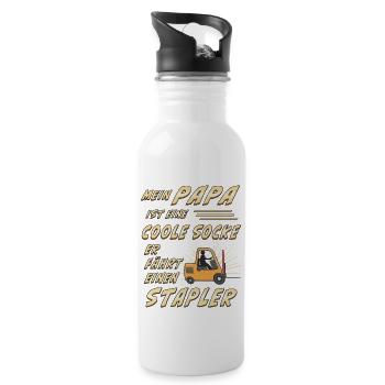 PAPA IST EINE COOLE SOCKE ER FÄHRT EINEN STAPLER - Trinkflasche mit integriertem Trinkhalm - Weiß - Rechts