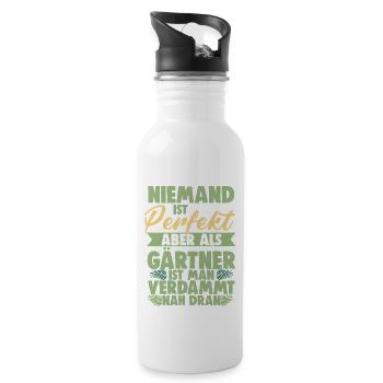 Niemand Ist Perfekt Aber Als Gärtner Ist Man Nah - Trinkflasche mit integriertem Trinkhalm - Weiß - Rechts