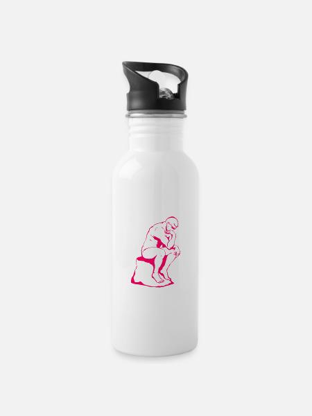 Philosophen-Denker - Trinkflasche mit integriertem Trinkhalm - Weiß