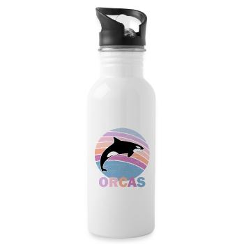 orcas vintage retromammaldolphinsblack and whiteca - Water bottle with straw - white - Right