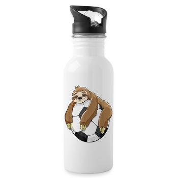 Faultier Faultiere Fußball Faultier auf Fußball - Trinkflasche mit integriertem Trinkhalm - Weiß - Rechts