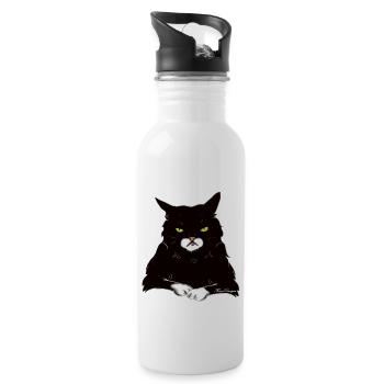 Die motzige Katze weiß umrandet - Trinkflasche mit integriertem Trinkhalm - Weiß - Rechts