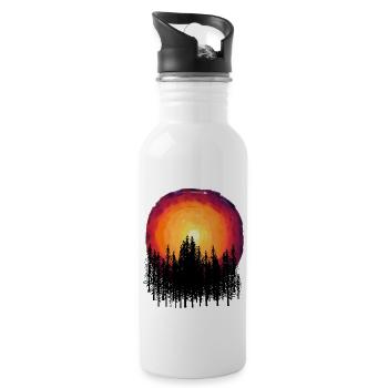 Wald Natur Flora Botanisch Sonnenuntergang Bäume - Trinkflasche mit integriertem Trinkhalm - Weiß - Rechts