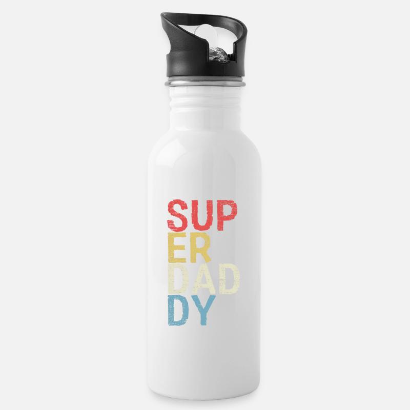 Super Daddy Vatertag Papa Geschenk - Trinkflasche mit integriertem Trinkhalm - Weiß