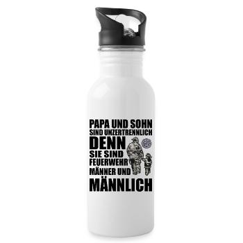 Feuerwehr Papa - Trinkflasche mit integriertem Trinkhalm - Weiß - Rechts