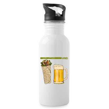 Shawarma und Bier Darum bin ich hier Design - Trinkflasche mit integriertem Trinkhalm - Weiß - Rechts