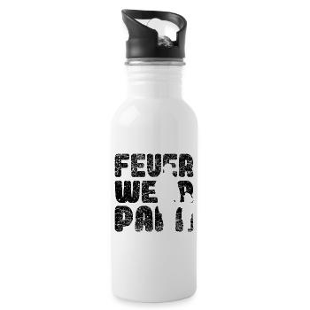 Feuerwehr Papa - Trinkflasche mit integriertem Trinkhalm - Weiß - Rechts