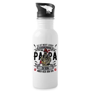 Feuerwehr Papa - Trinkflasche mit integriertem Trinkhalm - Weiß - Rechts