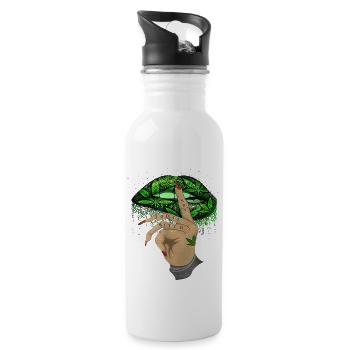 Cannabis Hanf THC 420 - Trinkflasche mit integriertem Trinkhalm - Weiß - Rechts