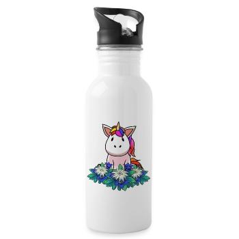 Einhorn Enzian Edelweiß Alpen Schweiz Österreich - Trinkflasche mit integriertem Trinkhalm - Weiß - Rechts