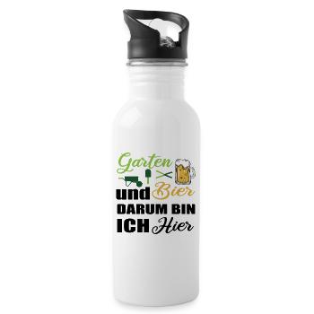Garten und Bier - Trinkflasche mit integriertem Trinkhalm - Weiß - Rechts