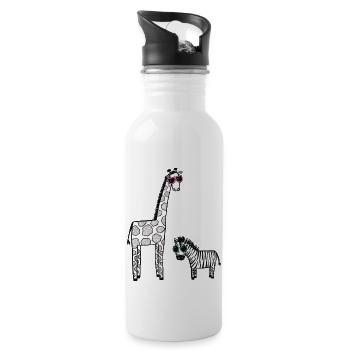Giraffe und Zebra mit Sonnenbrille - Trinkflasche mit integriertem Trinkhalm - Weiß - Rechts