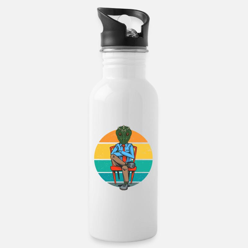 Reptiloid Echsenmensch Außerirdische Verschwörung - Trinkflasche mit integriertem Trinkhalm - Weiß