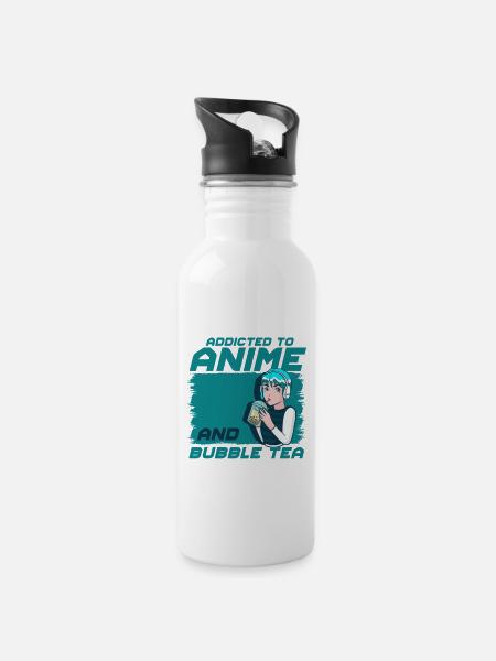 anime - Trinkflasche mit integriertem Trinkhalm - Weiß