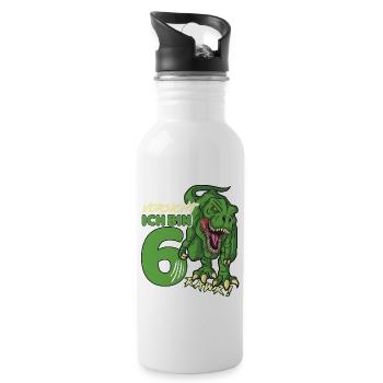 Dinosaurier Dino 6 Geburtstag Deko ich bin 6 Jahre - Trinkflasche mit integriertem Trinkhalm - Weiß - Rechts