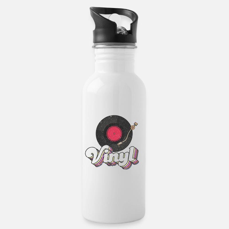 Vinyle Record Turntable Player Lover Cute - Gourde avec paille intégrée - blanc