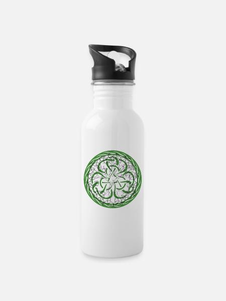 Celtic Ireland Viking Celtic Knot Pattern Tree - Water bottle with straw - white
