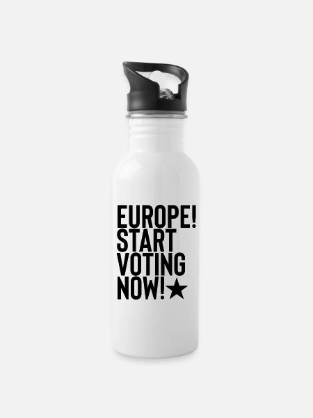 Eurovision - Trinkflasche mit integriertem Trinkhalm - Weiß