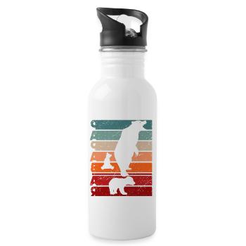 Papa bear dad bear father's day retro vintage animals - Water bottle with straw - white - Right