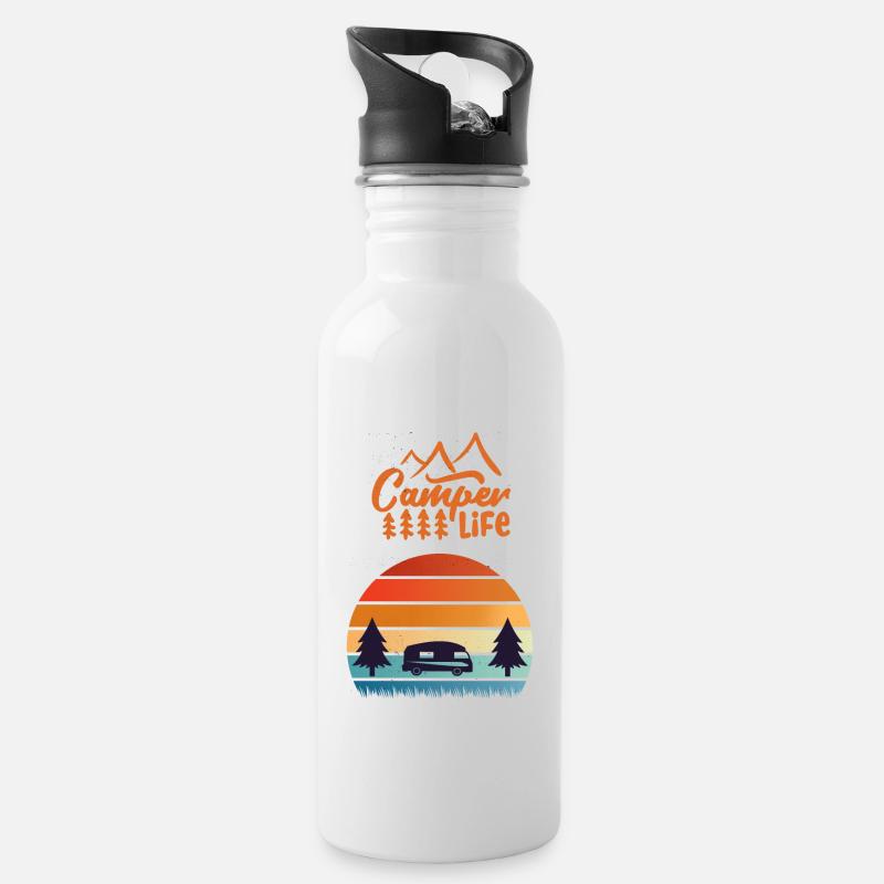 Camper Life - Trinkflasche mit integriertem Trinkhalm - Weiß