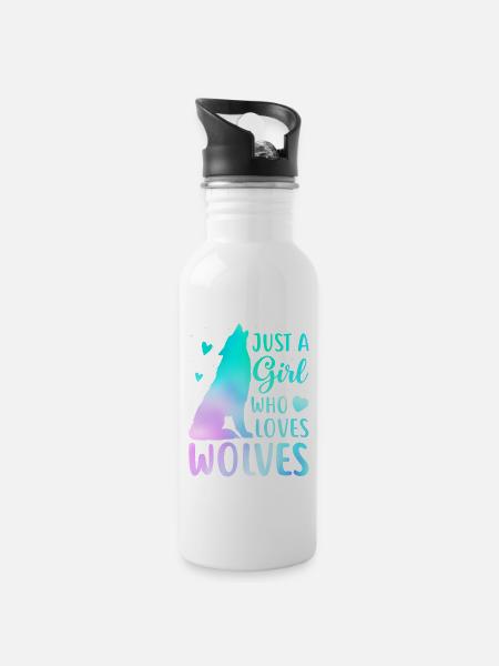 Nur ein Mädchen, das Wölfe liebt lustige Frauen Wolf Liebe - Trinkflasche mit integriertem Trinkhalm - Weiß