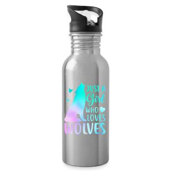 Just A Girl Who Loves Wolves Funny Women Wolf Love - Water bottle with straw - silver - Right