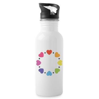 pride heart circle - Water bottle with straw - white - Right
