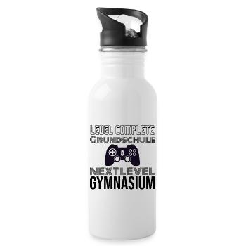 Grundschule ist vorbei Level Gymnasium - Trinkflasche mit integriertem Trinkhalm - Weiß - Rechts