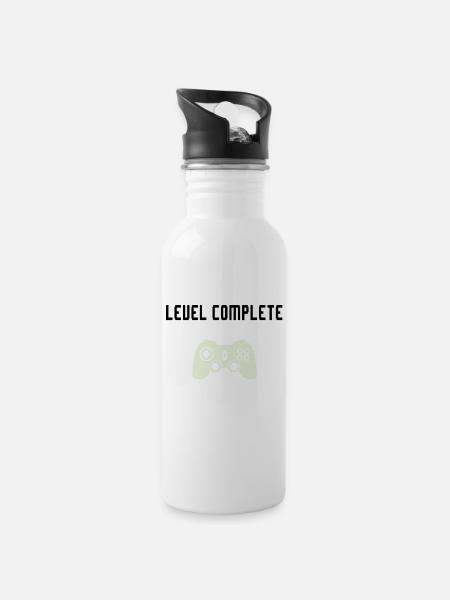 Grundschule ist vorbei Level Gymnasium - Trinkflasche mit integriertem Trinkhalm - Weiß