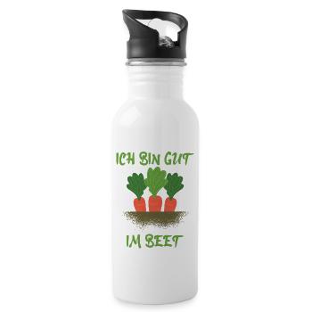 Ich bin gut im Beet - Garten Gärtner Hobbygärtner - Trinkflasche mit integriertem Trinkhalm - Weiß - Rechts