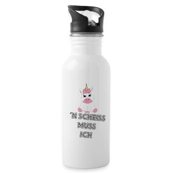 Einhorn Einen Scheis muss ich kein Bock auf Arbeit - Trinkflasche mit integriertem Trinkhalm - Weiß - Rechts