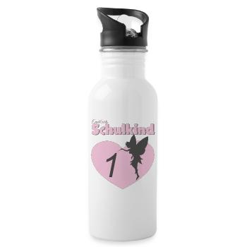 Endlich Schulkind, Fee, erste Klasse einschulung - Trinkflasche mit integriertem Trinkhalm - Weiß - Rechts