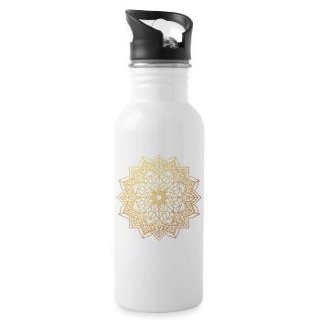 Yogashirt Gold Meditation Sonne Ornament Mandala - Trinkflasche mit integriertem Trinkhalm - Weiß - Rechts