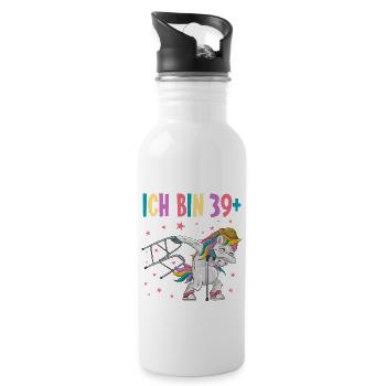 40 Jahre Einhorn ich bin 39+ 40. Geburtstag - Trinkflasche mit integriertem Trinkhalm - Weiß - Rechts