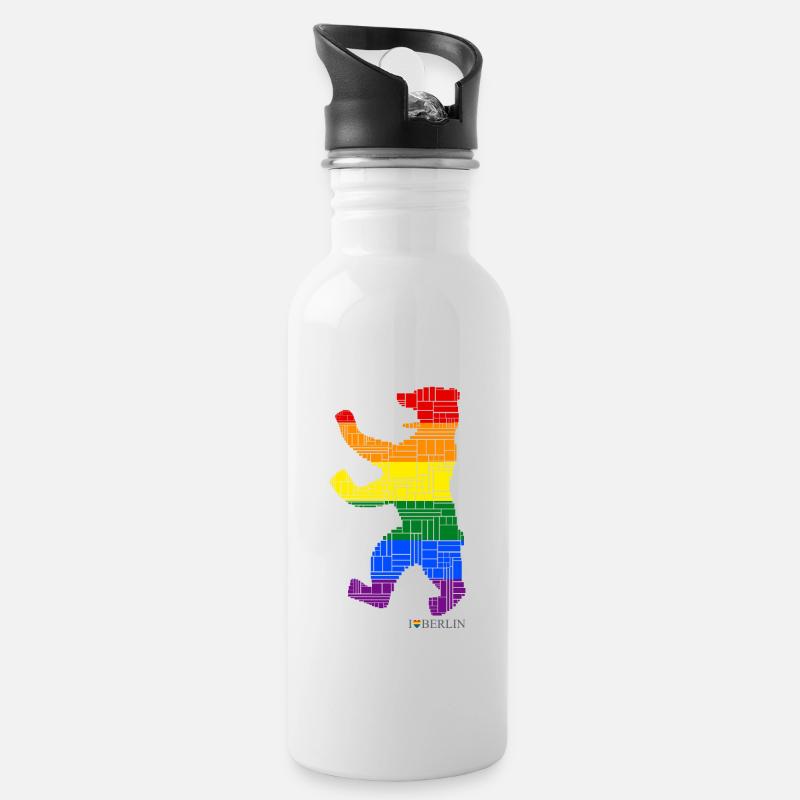 Berlin - Berliner Bär - I Love Berlin - Gay Pride - Trinkflasche mit integriertem Trinkhalm - Weiß