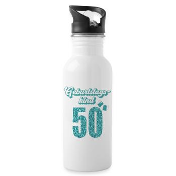 50. Geburtstag 50 Jahre 50er Geburtstagskind - Trinkflasche mit integriertem Trinkhalm - Weiß - Rechts