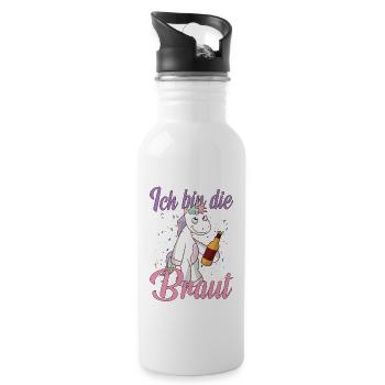Ich bin die Braut Einhorn Fan Brautjungfern Spruch - Trinkflasche mit integriertem Trinkhalm - Weiß - Rechts