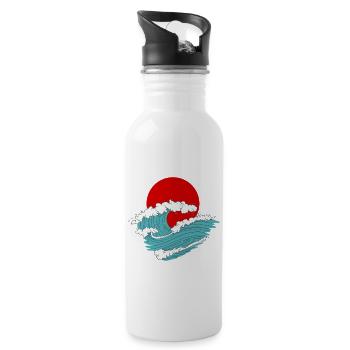 Japanische Welle Asiatische retro Tattoo Kunst - Trinkflasche mit integriertem Trinkhalm - Weiß - Rechts