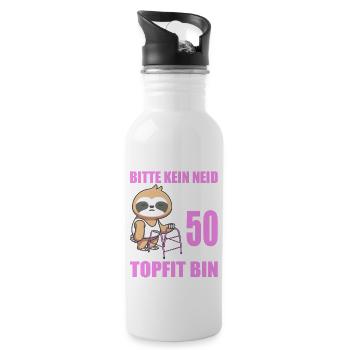 50. Geburtstag 50 Jahre Faultier Faultiere - Trinkflasche mit integriertem Trinkhalm - Weiß - Rechts